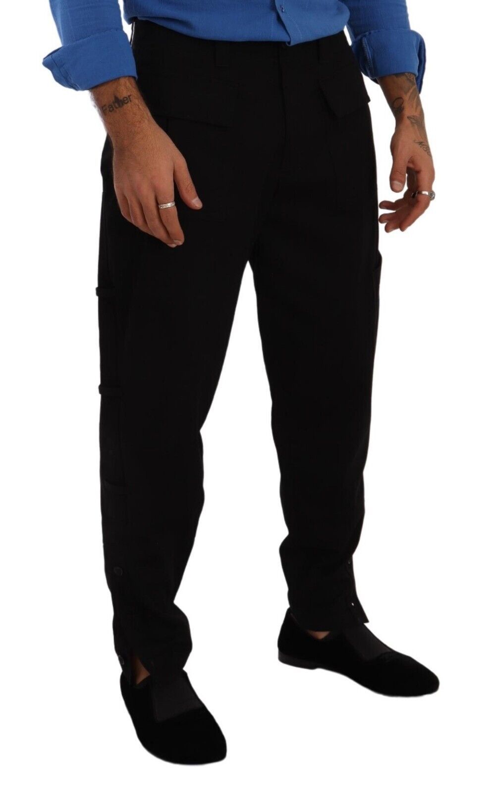 Black Cotton Stretch Tapered Cargo Pants-Dolce & Gabbana-LabelTerrace.com