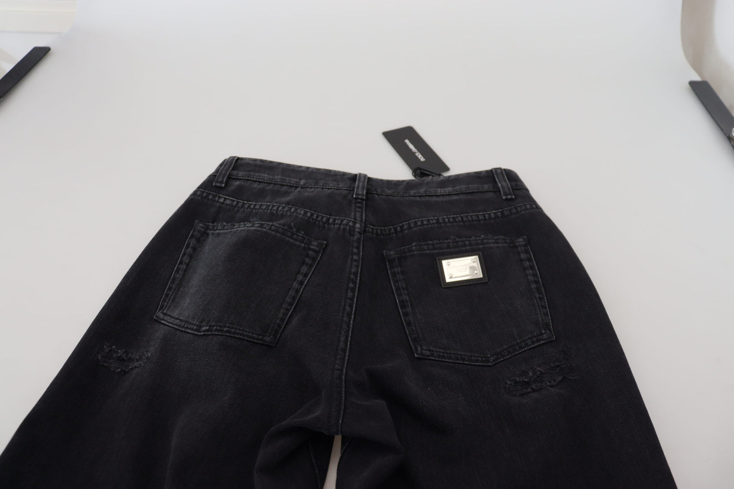 Black Cotton Tattered High Waist Denim Jeans-Dolce & Gabbana-LabelTerrace.com