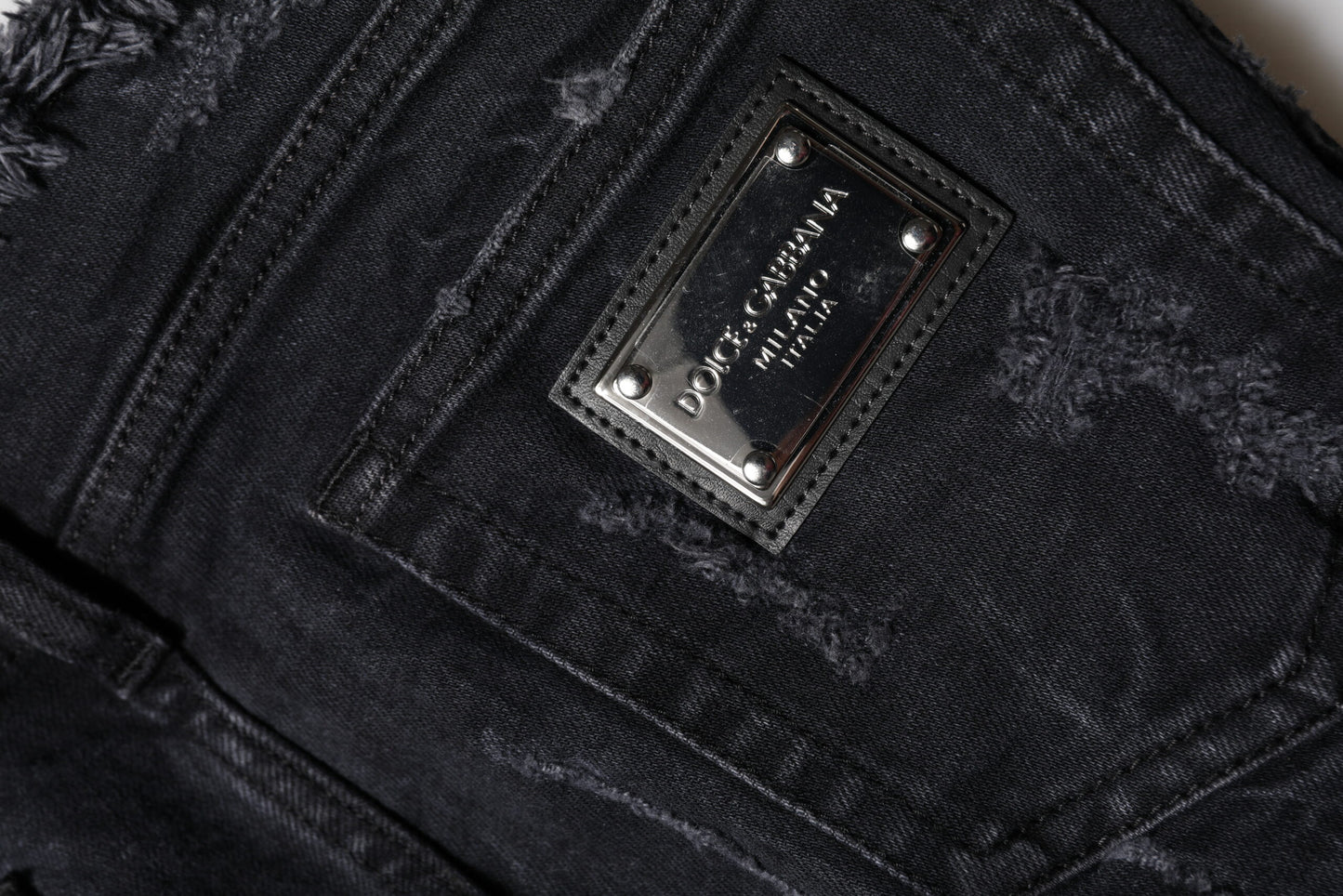 Black Cotton Tattered Skinny Denim Jeans-Dolce & Gabbana-LabelTerrace.com