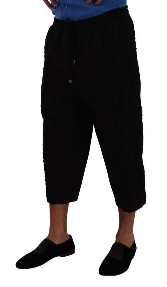 Black Cotton Torero Sweatpants Shorts Pants-Dolce & Gabbana-LabelTerrace.com