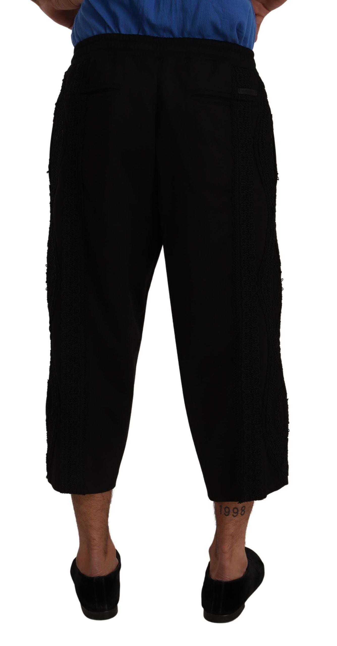 Black Cotton Torero Sweatpants Shorts Pants-Dolce & Gabbana-LabelTerrace.com
