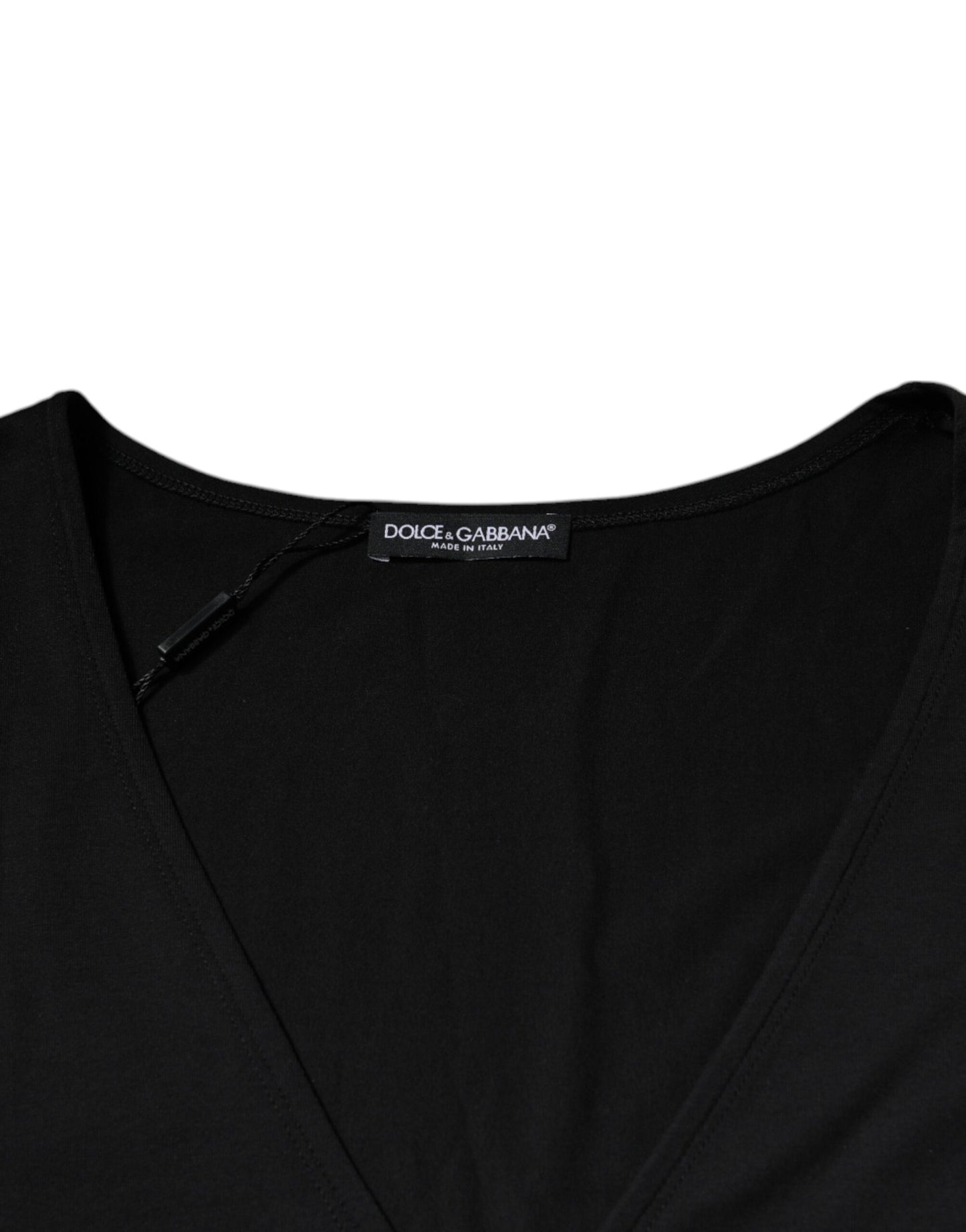 Black Cotton V-neck Short Sleeves T-shirt-Dolce & Gabbana-LabelTerrace.com