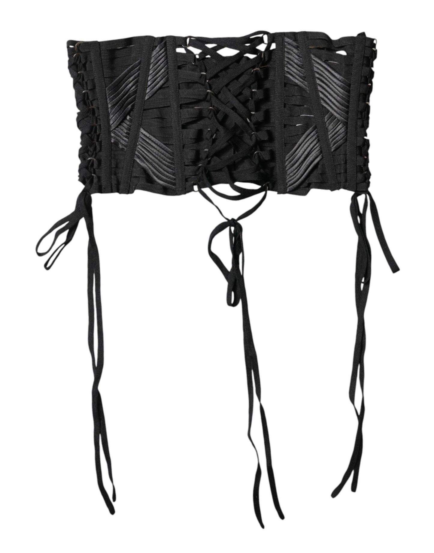 Black Cotton Waist LaceUp Strap Corset Belt-Dolce & Gabbana-LabelTerrace.com