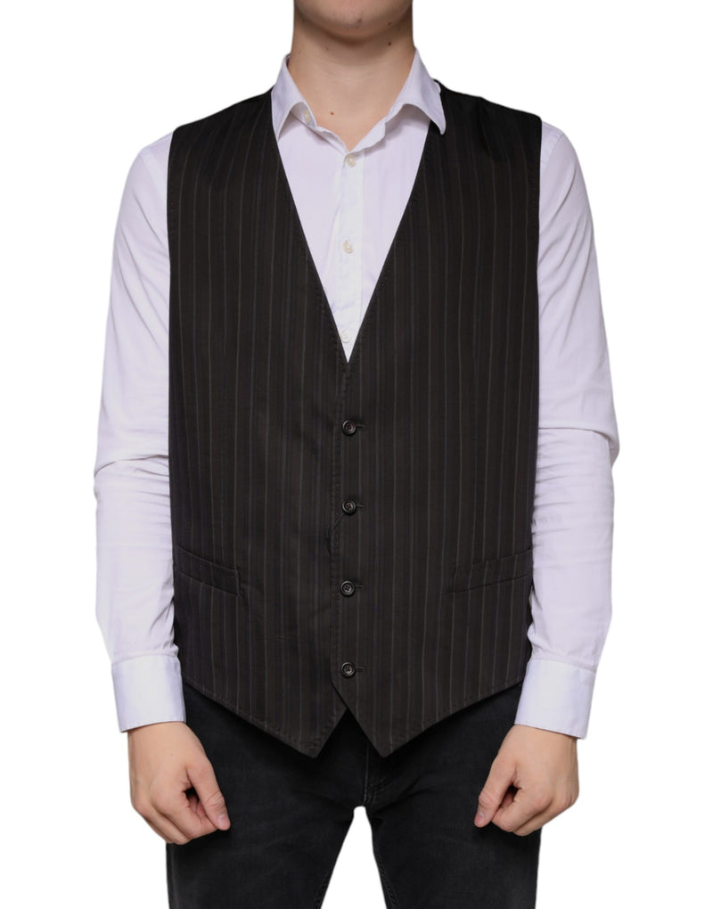 Black Cotton Waistcoat Dress Formal Vest-Dolce & Gabbana-LabelTerrace.com