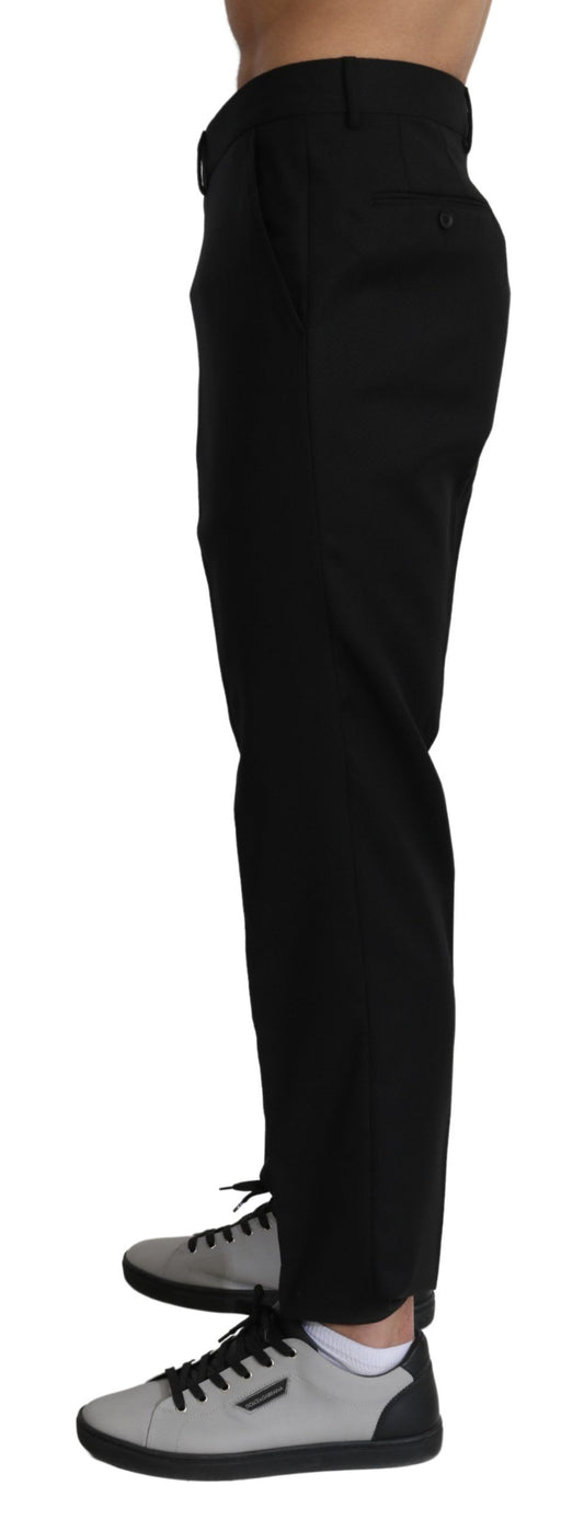 Black Cotton Wool Formal Dress Pants-Dolce & Gabbana-LabelTerrace.com
