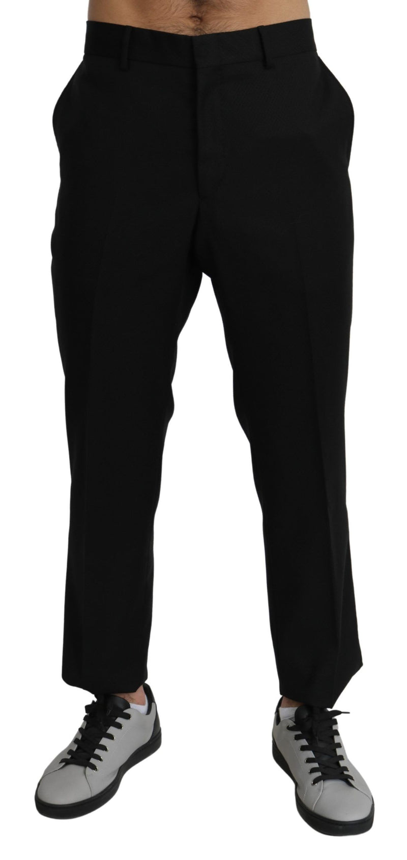 Black Cotton Wool Formal Dress Pants-Dolce & Gabbana-LabelTerrace.com