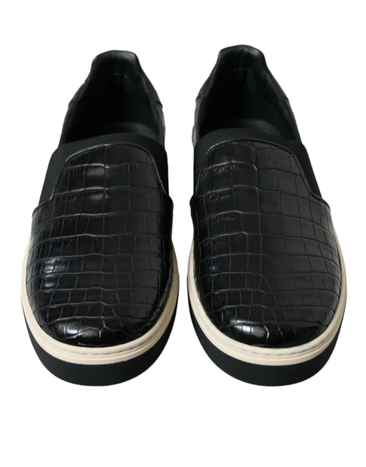 Black Croc Exotic Leather Sneakers Shoes-Dolce & Gabbana-LabelTerrace.com