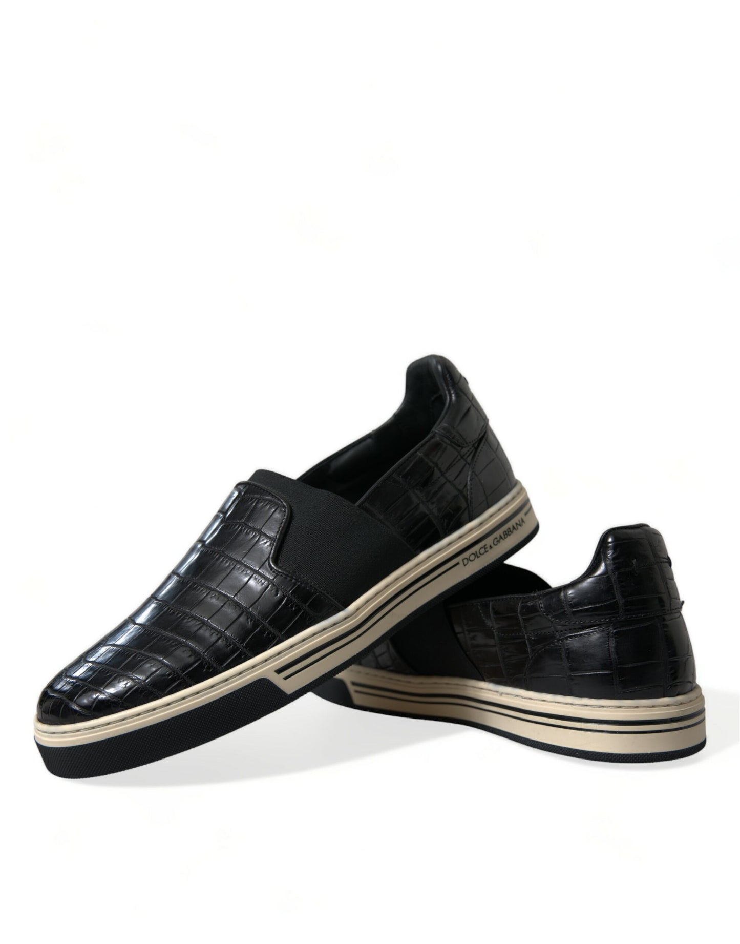 Black Croc Exotic Leather Sneakers Shoes-Dolce & Gabbana-LabelTerrace.com