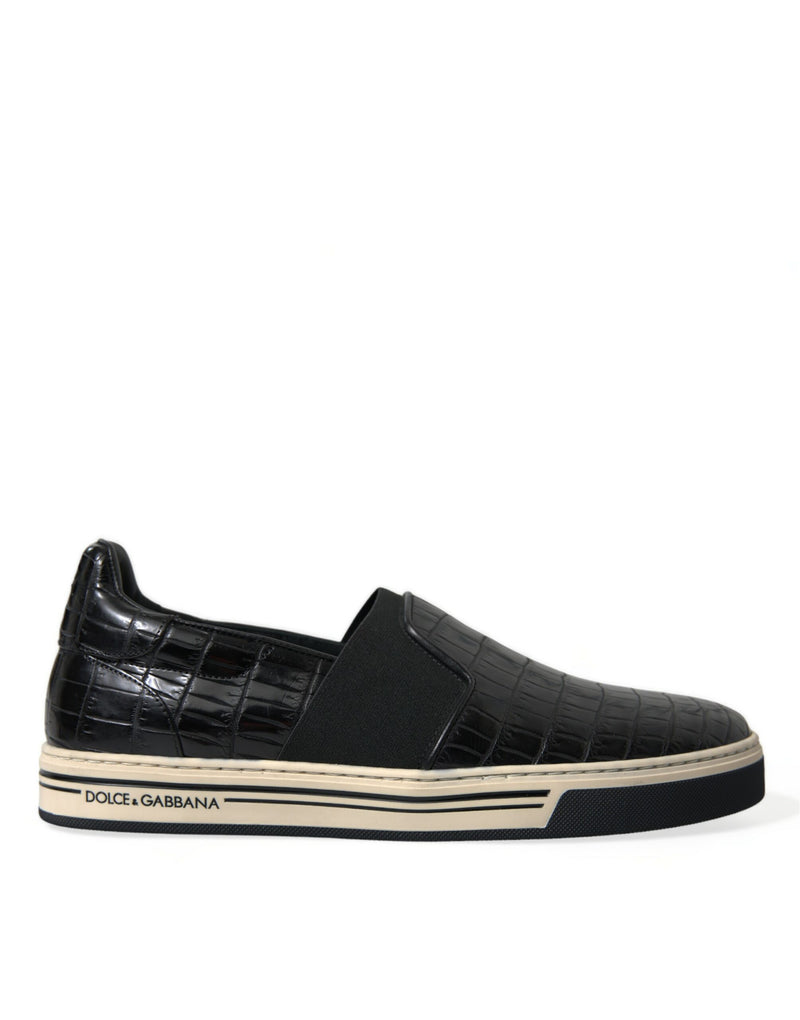 Black Croc Exotic Leather Sneakers Shoes-Dolce & Gabbana-LabelTerrace.com