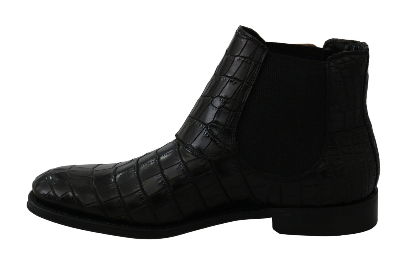 Black Crocodile Leather Derby Boots Shoes-Dolce & Gabbana-LabelTerrace.com