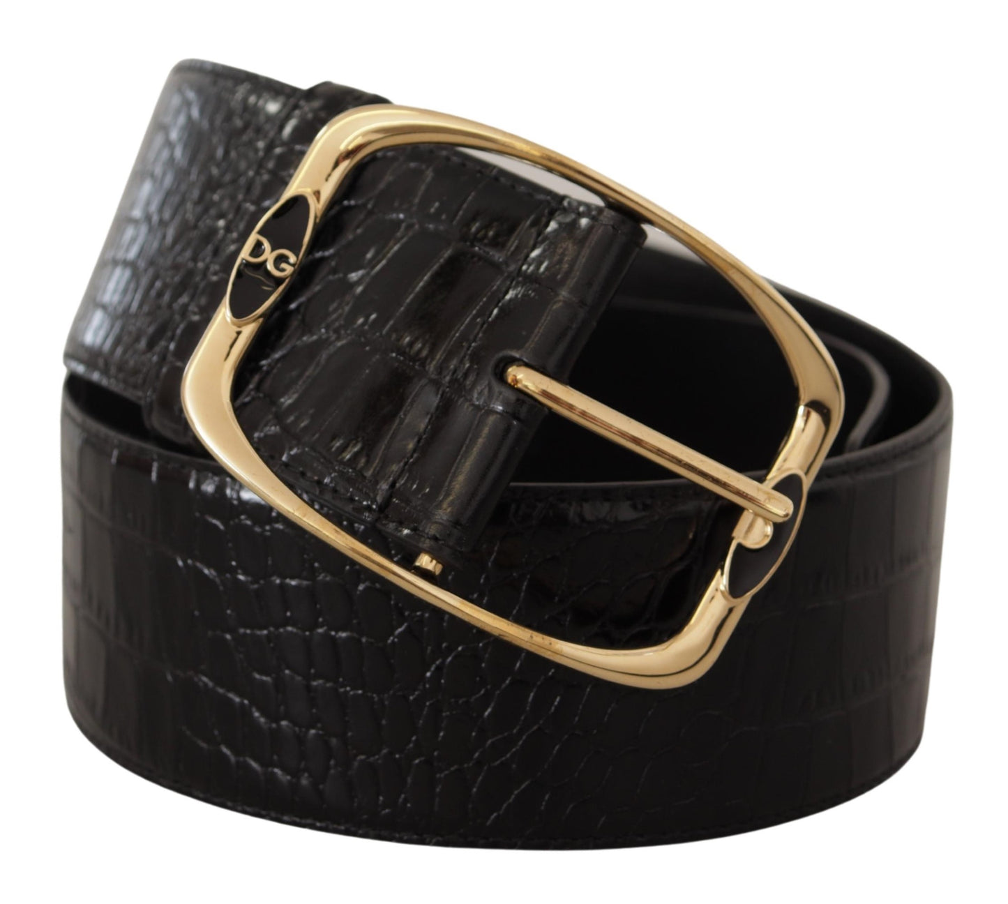 Black Crocodile Print Gold Metal DG Logo Buckle Belt-Dolce & Gabbana-LabelTerrace.com