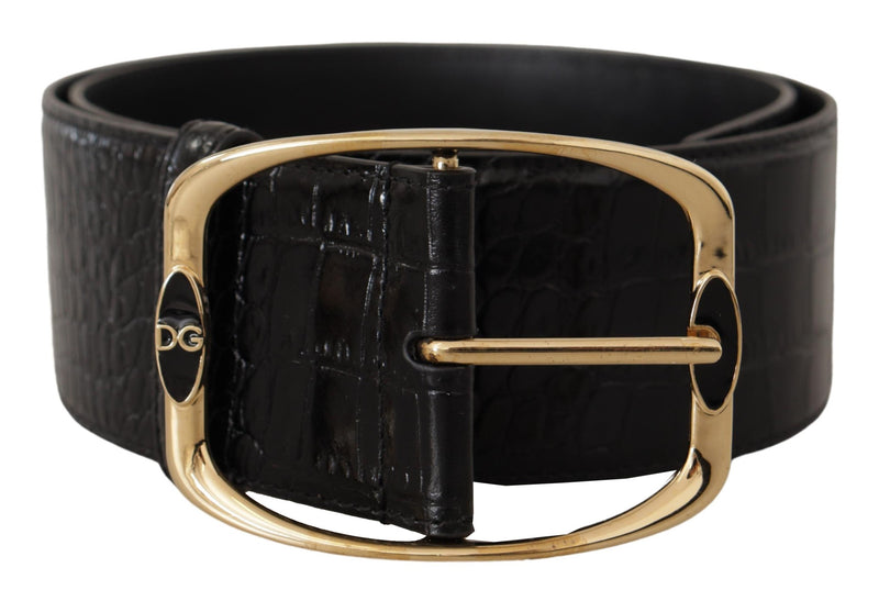 Black Crocodile Print Gold Metal DG Logo Buckle Belt-Dolce & Gabbana-LabelTerrace.com