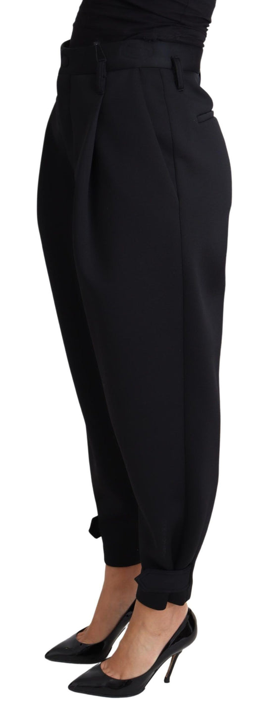Black Cropped Dress High Waist Polyester Pants-Dolce & Gabbana-LabelTerrace.com