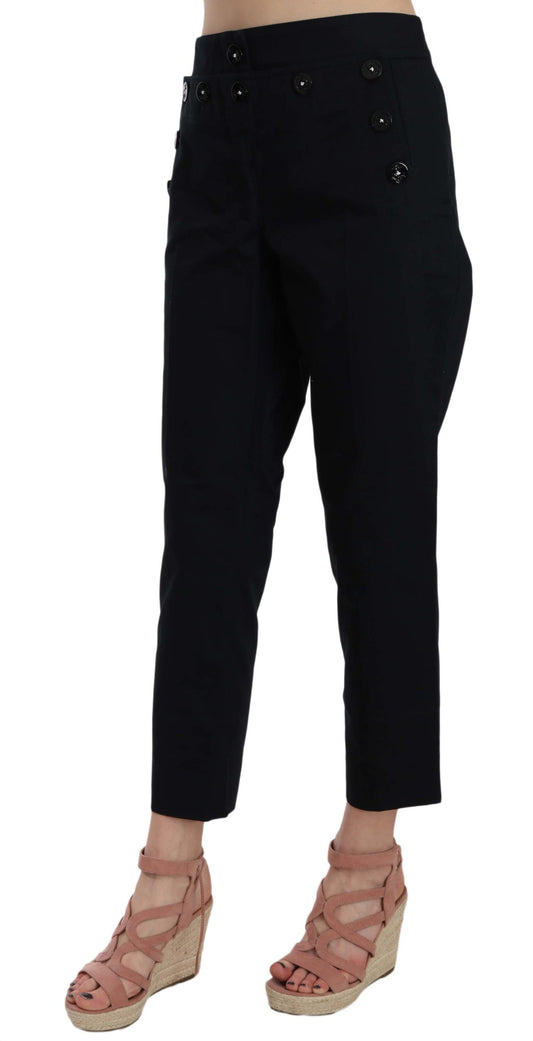Black Cropped Front Button Embellished Pants-Dolce & Gabbana-LabelTerrace.com