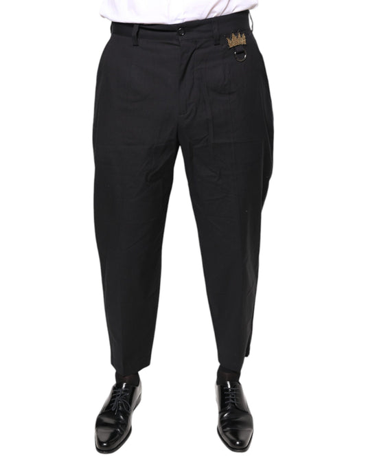 Black Crown Cotton Dress Pants-Dolce & Gabbana-LabelTerrace.com
