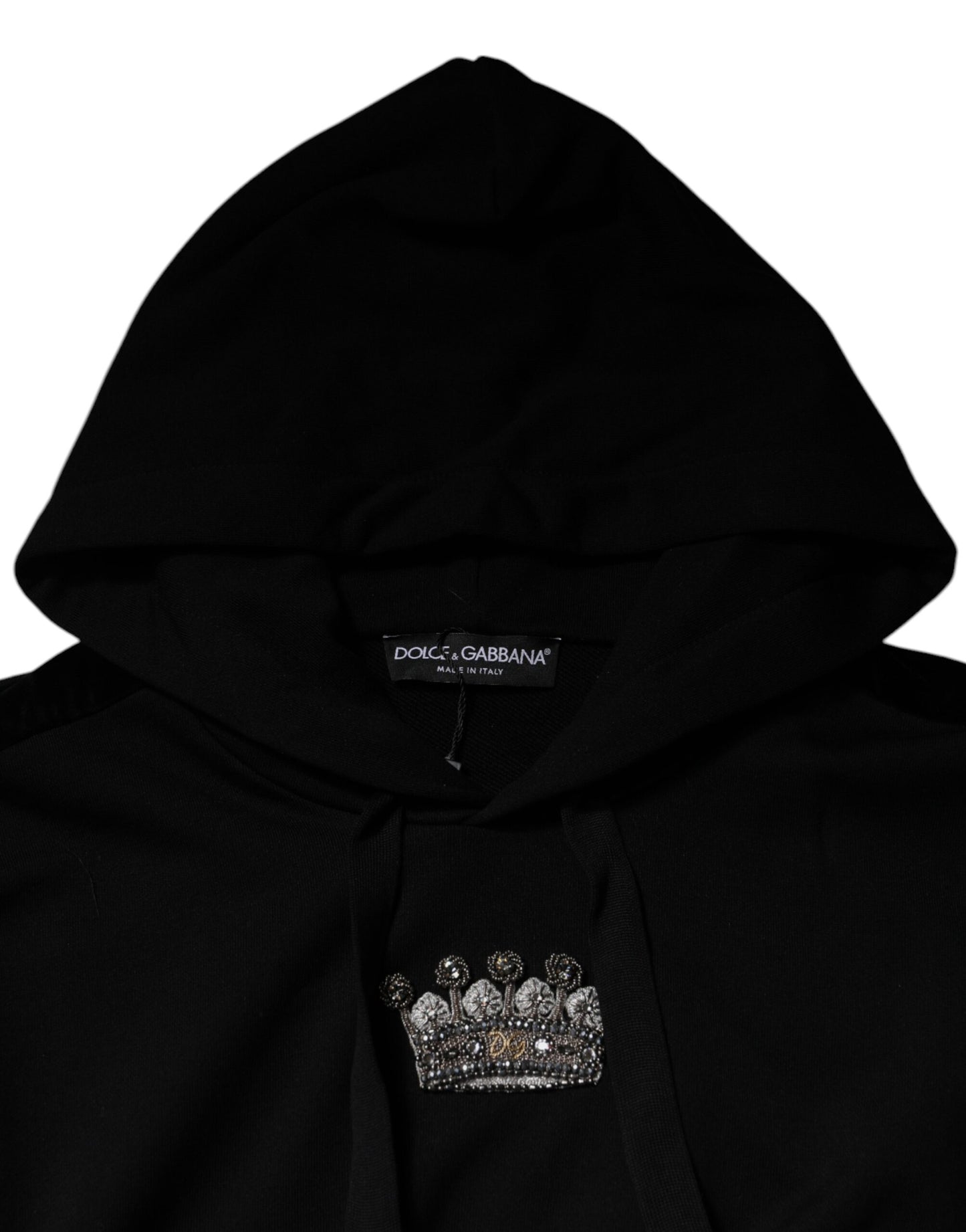 Black Crown Cotton Hooded Sweatshirt Sweater-Dolce & Gabbana-LabelTerrace.com