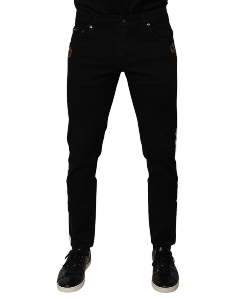 Black Crown White Lining Skinny Denim Jeans-Dolce & Gabbana-LabelTerrace.com