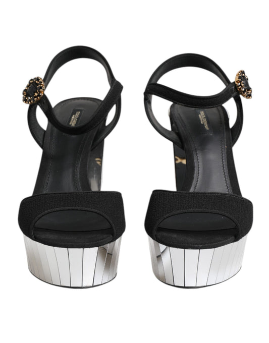 Black Crystal Ankle Strap Keira Sandal Shoes-Dolce & Gabbana-LabelTerrace.com