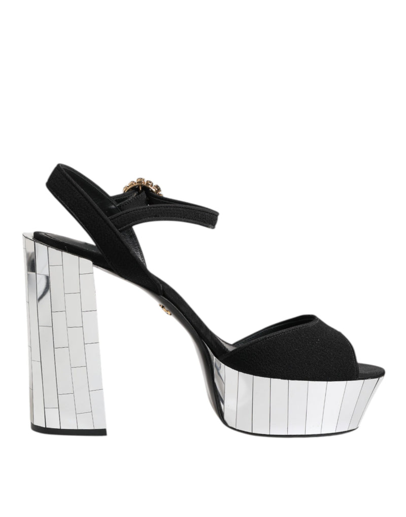 Black Crystal Ankle Strap Keira Sandal Shoes-Dolce & Gabbana-LabelTerrace.com
