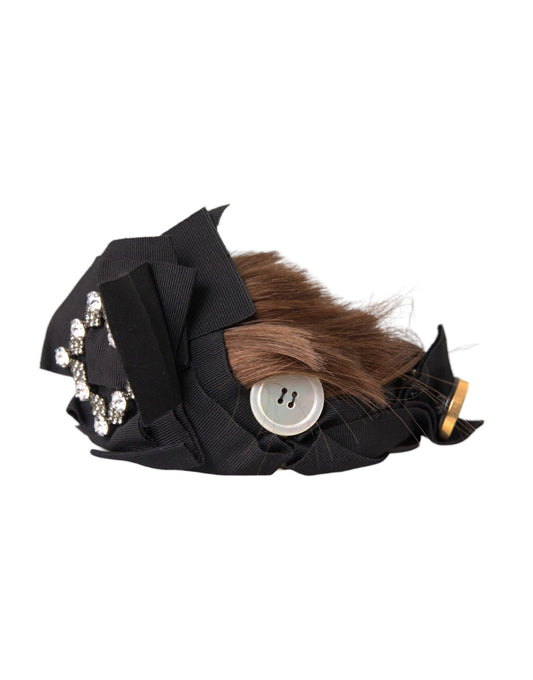 Black Crystal Button Brown Hair Women Headband Diadem-Dolce & Gabbana-LabelTerrace.com