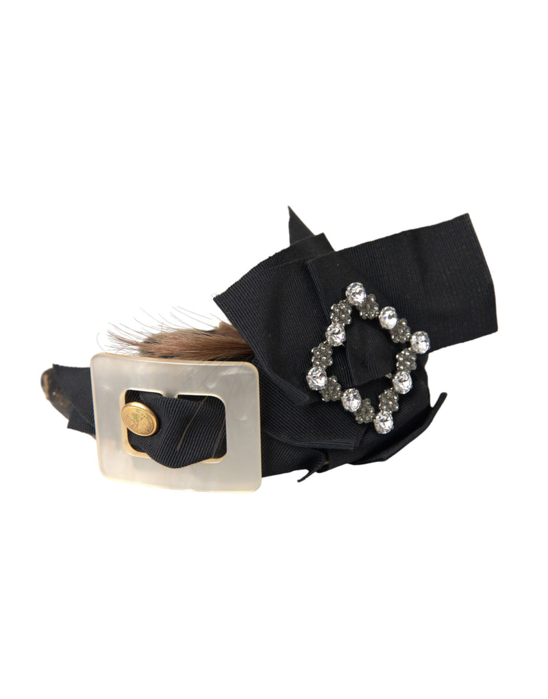 Black Crystal Button Brown Hair Women Headband Diadem-Dolce & Gabbana-LabelTerrace.com
