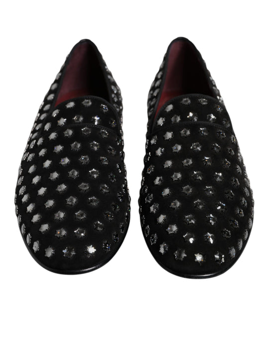 Black Crystal Embellished Loafers Dress Shoes-Dolce & Gabbana-LabelTerrace.com