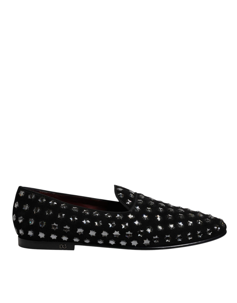 Black Crystal Embellished Loafers Dress Shoes-Dolce & Gabbana-LabelTerrace.com