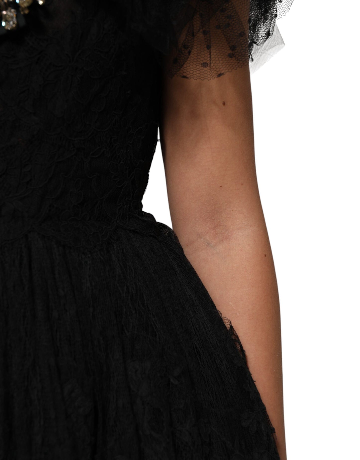 Black Crystal Embellished Midi A-line Dress-Dolce & Gabbana-LabelTerrace.com