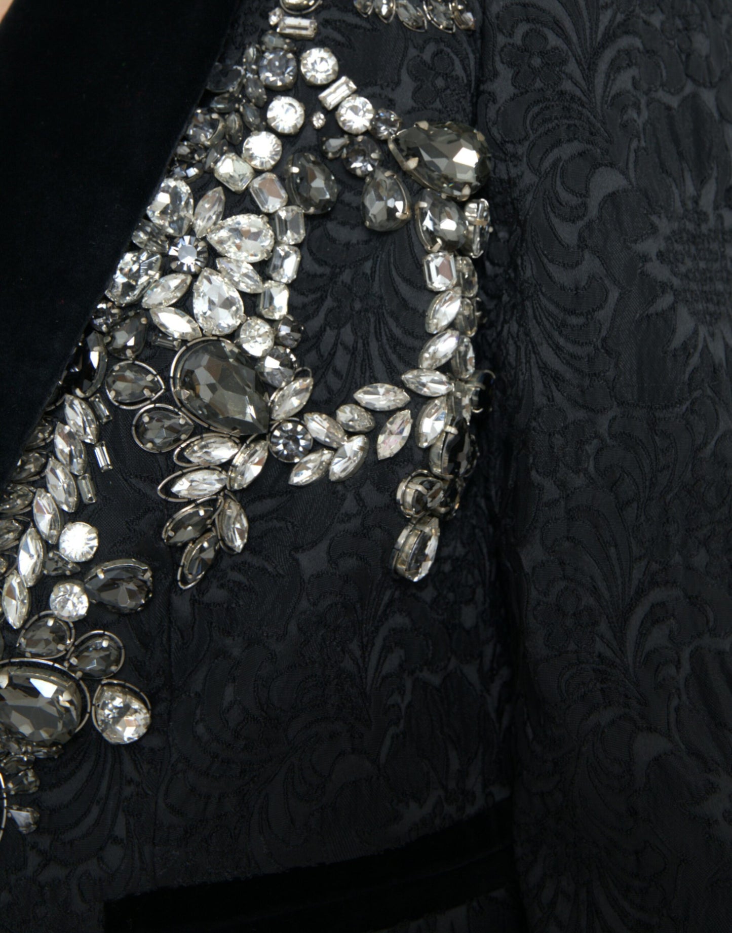 Black Crystal Embellished Overcoat Jacket-Dolce & Gabbana-LabelTerrace.com
