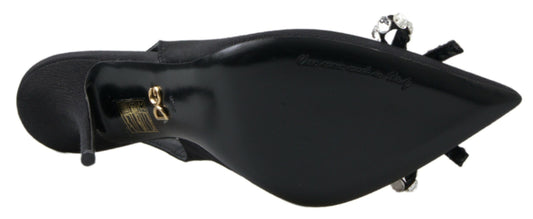 Black Crystal Embellished Slingback Heel Shoes-Dolce & Gabbana-LabelTerrace.com