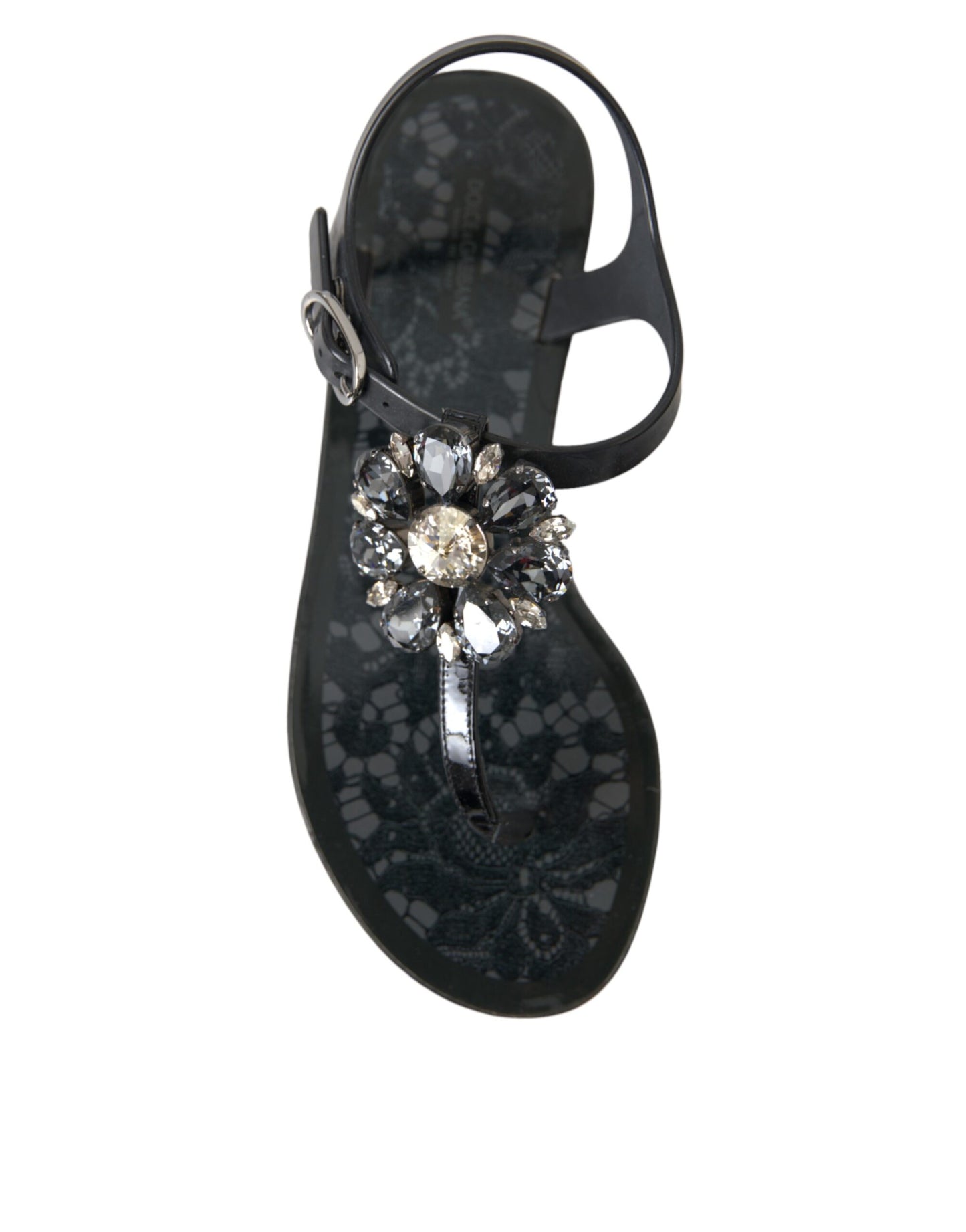 Black Crystal Flats Sandals Flip Flops Shoes-Dolce & Gabbana-LabelTerrace.com