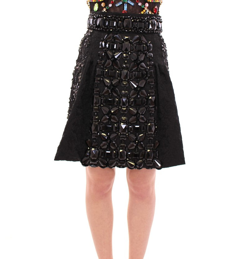 Black Crystal Handmade Above Knee Skirt-Dolce & Gabbana-LabelTerrace.com