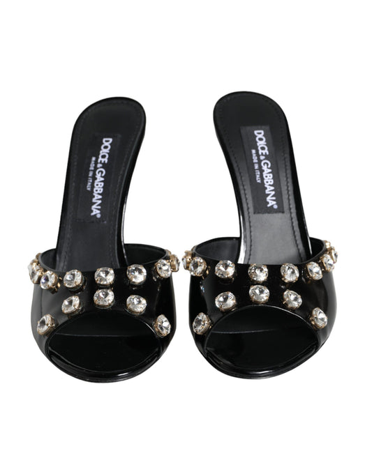 Black Crystal Heels Keira Sandals Shoes-Dolce & Gabbana-LabelTerrace.com