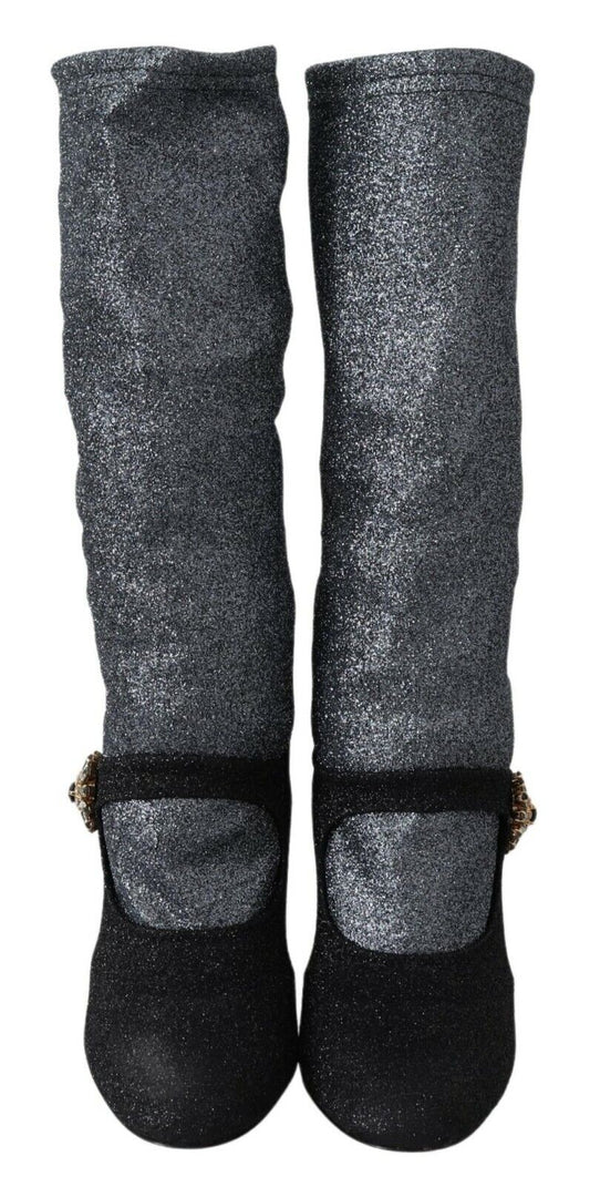 Black Crystal Mary Janes Booties Shoes-Dolce & Gabbana-LabelTerrace.com