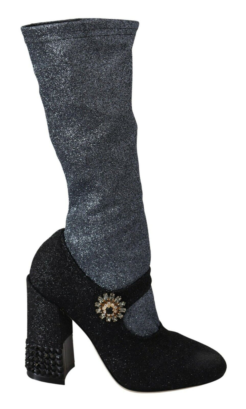 Black Crystal Mary Janes Booties Shoes-Dolce & Gabbana-LabelTerrace.com