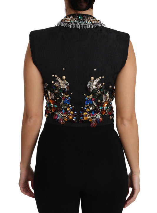 Black Crystal Sicily Vest Waistcoat-Dolce & Gabbana-LabelTerrace.com