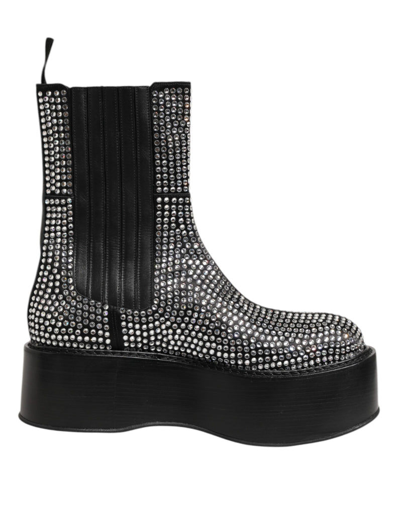 Black Crystal Strass Mid Calf Short Boots Shoes