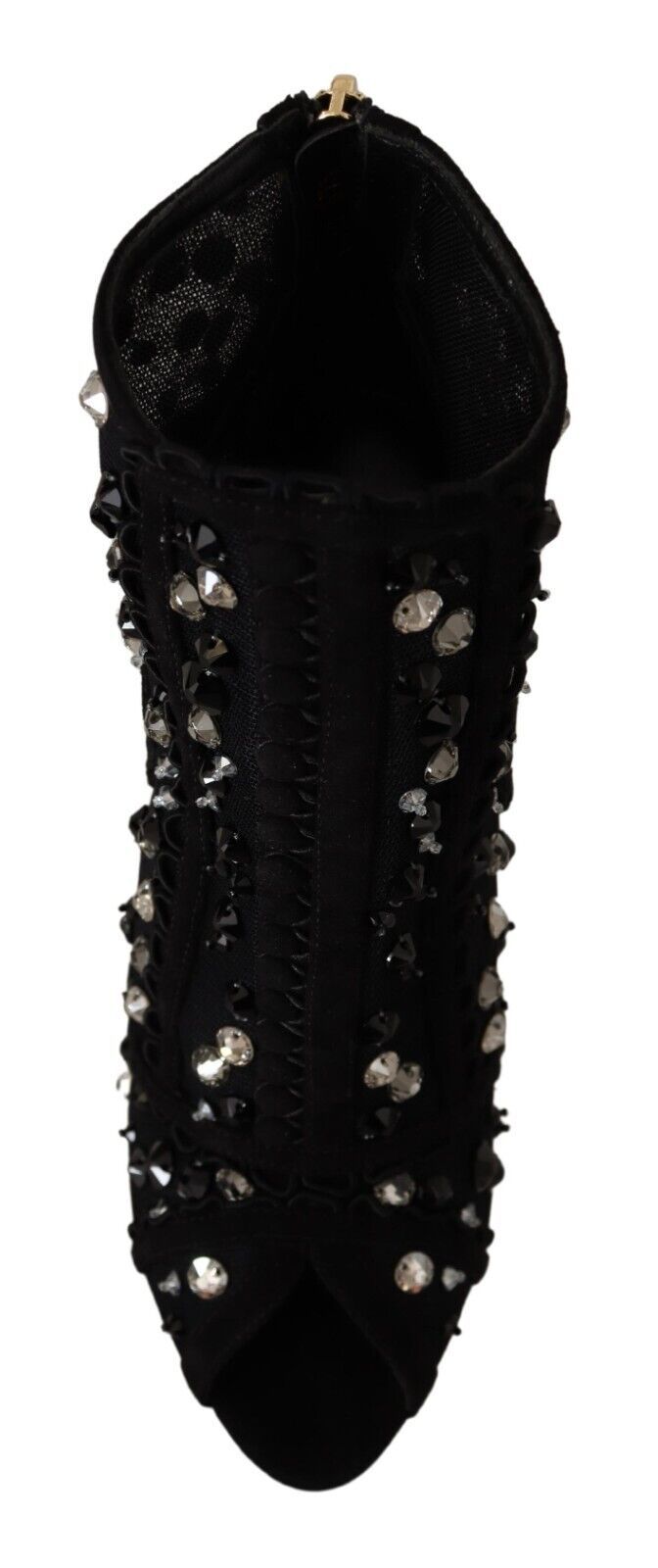 Black Crystals Heels Zipper Short Boots Shoes-Dolce & Gabbana-LabelTerrace.com