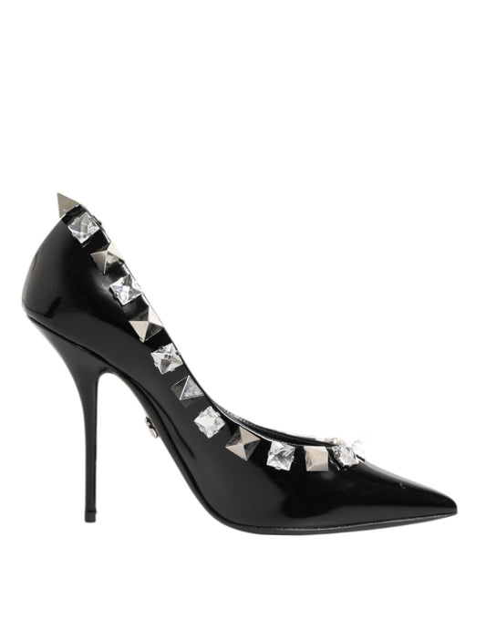 Black Crystals Studs Stiletto Pumps Shoes-Dolce & Gabbana-LabelTerrace.com