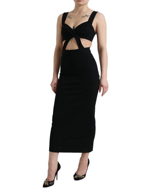Black Cut Out Sleeveless Bodycon Midi Dress-Dolce & Gabbana-LabelTerrace.com