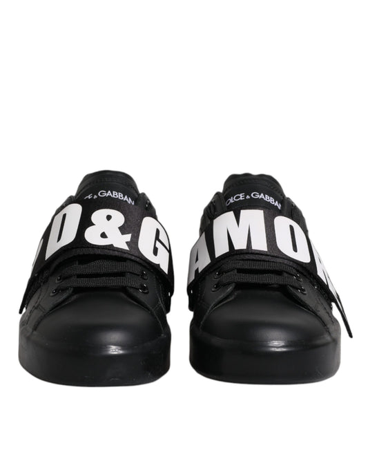 Black D&G AMORE Low Top Sneakers Shoes-Dolce & Gabbana-LabelTerrace.com