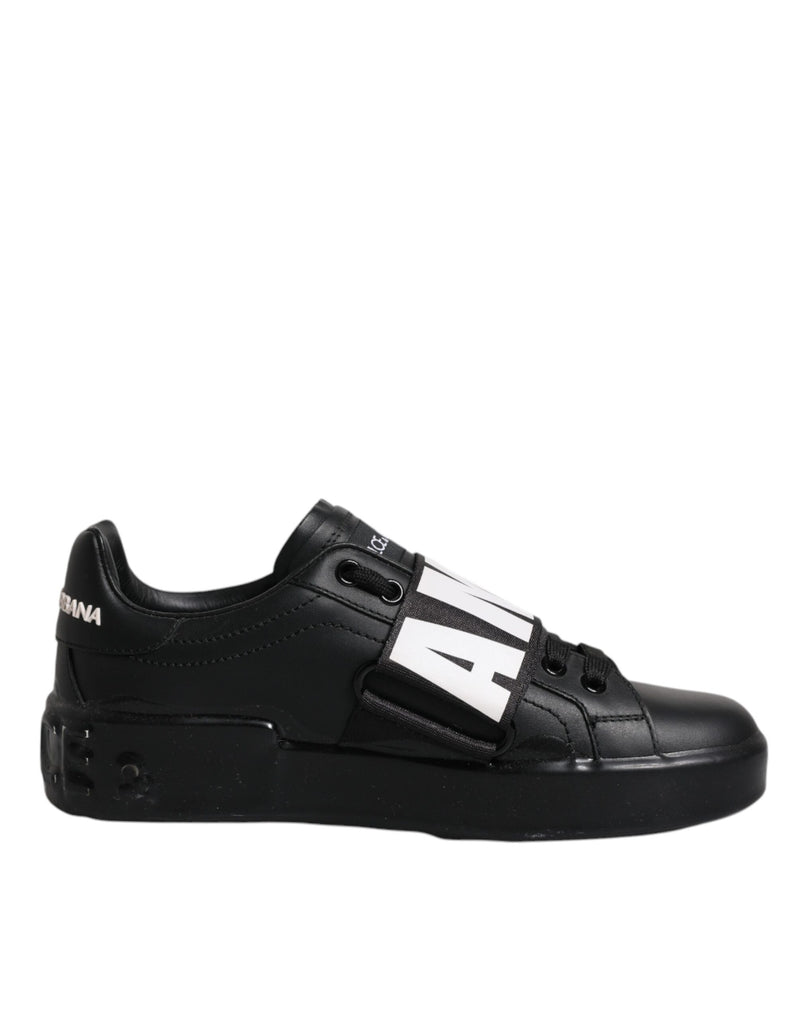 Black D&G AMORE Low Top Sneakers Shoes-Dolce & Gabbana-LabelTerrace.com