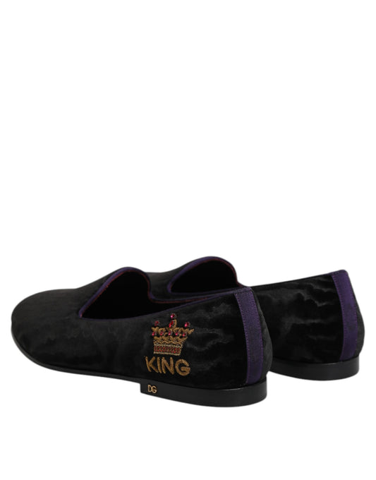 Black DG Crown Embroidery Loafers Slip On Shoes-Dolce & Gabbana-LabelTerrace.com