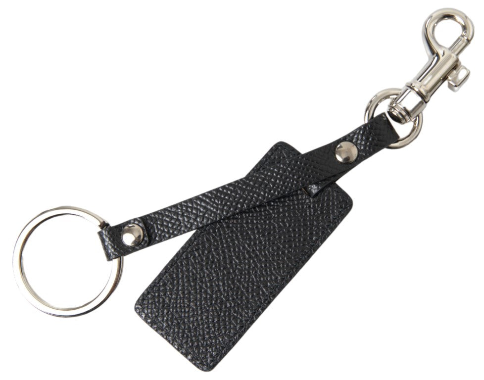 Black DG Logo Leather Silver Metal Keychain-Dolce & Gabbana-LabelTerrace.com