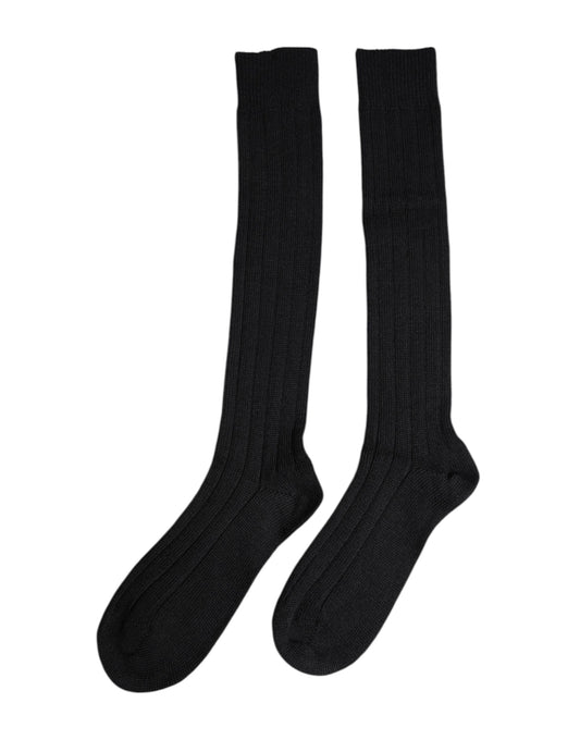 Black DG Logo Print Over The Calf Socks-Dolce & Gabbana-LabelTerrace.com