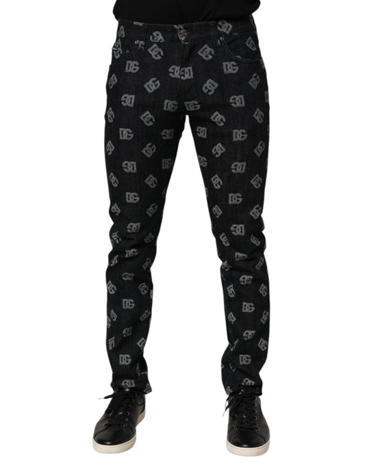Black DG Monogram Cotton Skinny Denim Jeans-Dolce & Gabbana-LabelTerrace.com