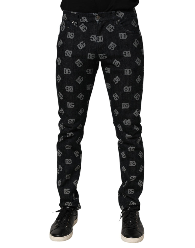 Black DG Monogram Cotton Skinny Denim Jeans-Dolce & Gabbana-LabelTerrace.com