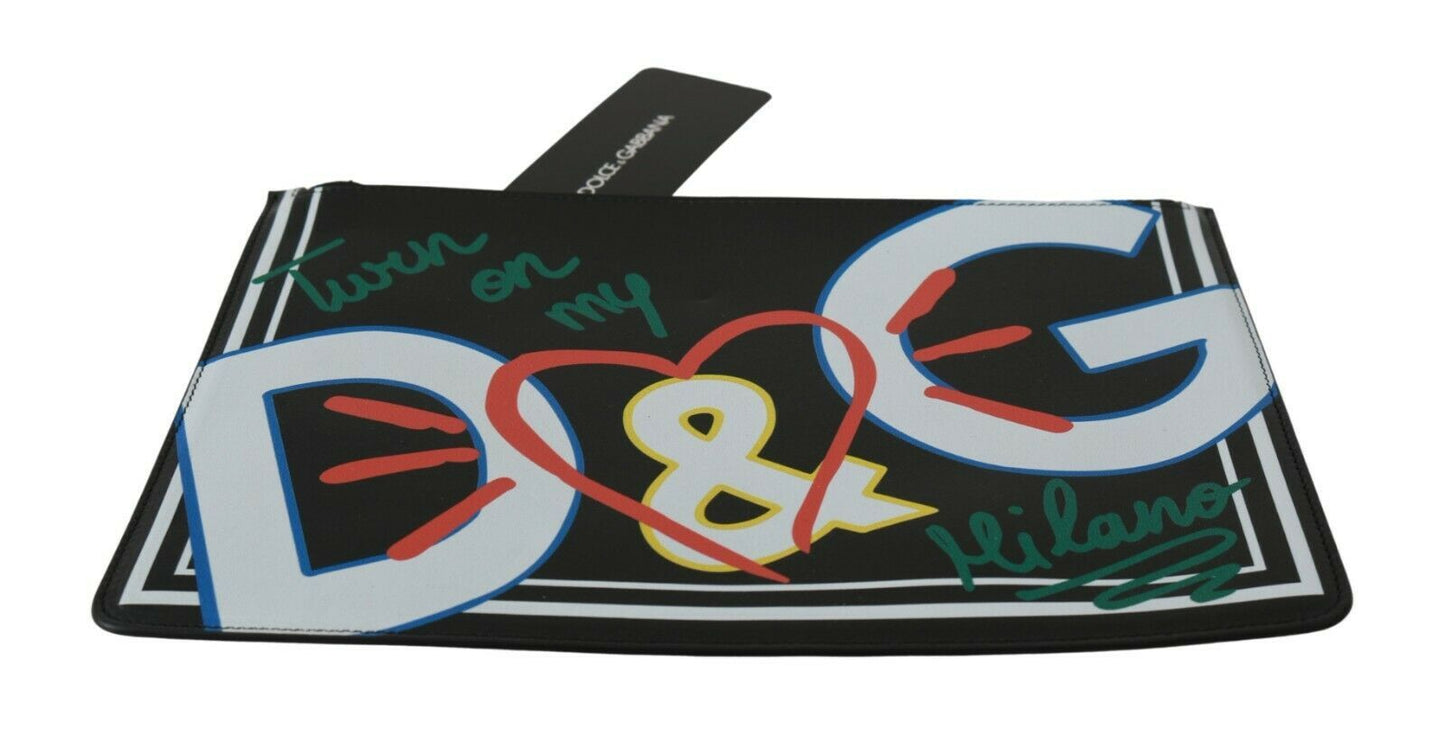 Black DG Print Mens Zipper Coin Purse Leather Wallet-Dolce & Gabbana-LabelTerrace.com