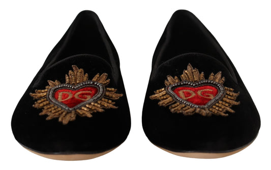 Black DG Sacred Heart Patch Slip On Flat Shoes-Dolce & Gabbana-LabelTerrace.com