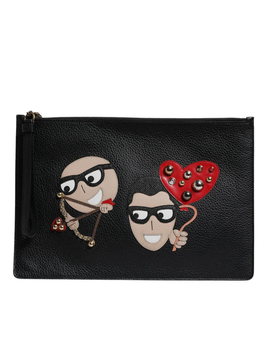 Black #DGFamily Embellished Leather Clutch Bag-Dolce & Gabbana-LabelTerrace.com